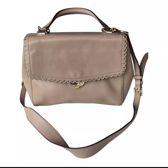 Michael Kors Ava Scalloped  Satchel Shoulder Bag Brige Leather Gold Hardware - Picture 1 of 15